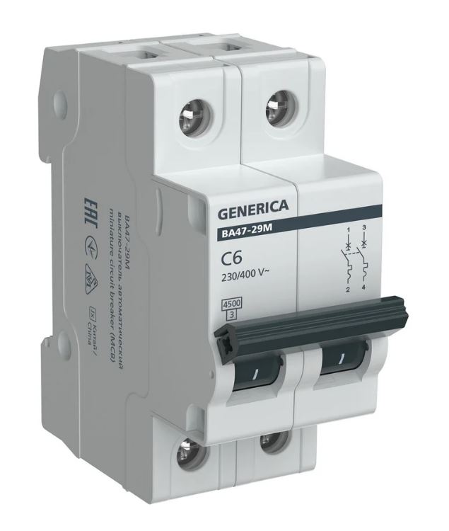 GENERICA ВА47-29М 2P C 6А 4,5кА (MVA21-2-006-C-G), автоматический выключатель