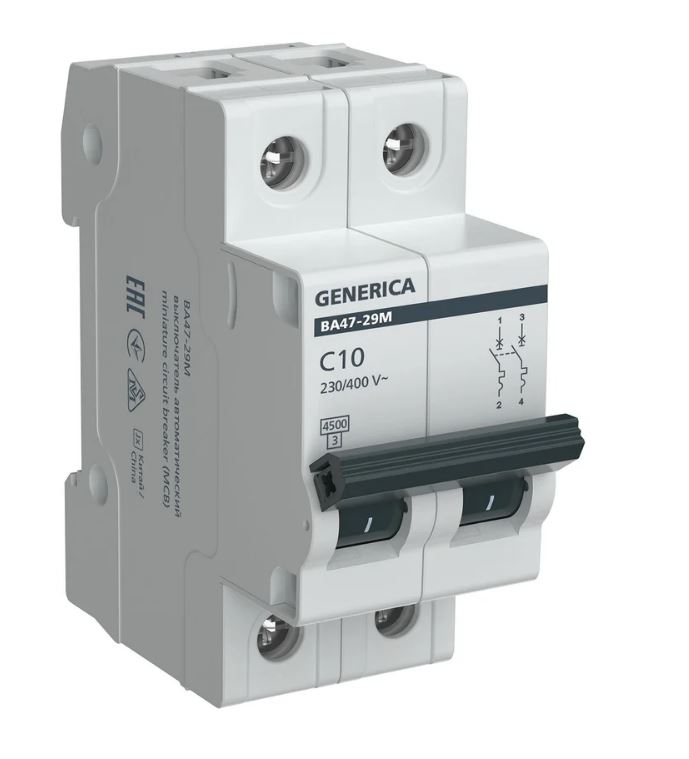 GENERICA ВА47-29М 2P C 10А 4,5кА (MVA21-2-010-C-G), автоматический выключатель