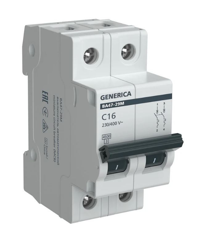 GENERICA ВА47-29М 2P C 16А 4,5кА (MVA21-2-016-C-G), автоматический выключатель