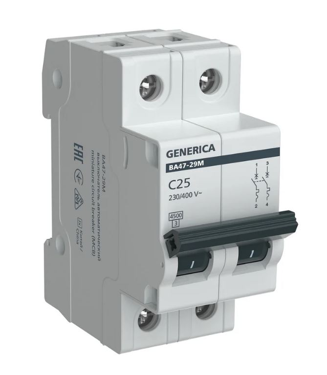 GENERICA ВА47-29М 2P C 25А 4,5кА (MVA21-2-025-C-G), автоматический выключатель