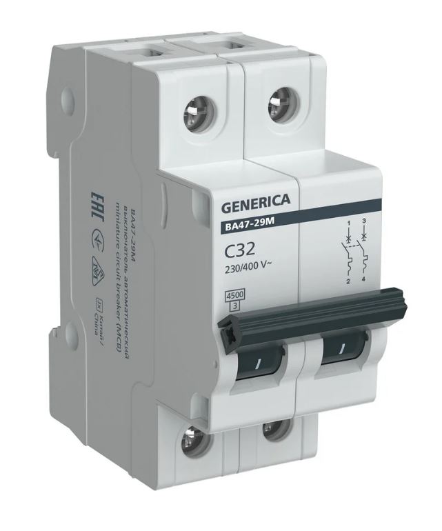 GENERICA ВА47-29М 2P C 32А 4,5кА (MVA21-2-032-C-G), автоматический выключатель
