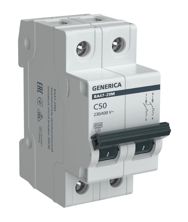 GENERICA ВА47-29М 2P C 50А 4,5кА (MVA21-2-050-C-G), автоматический выключатель