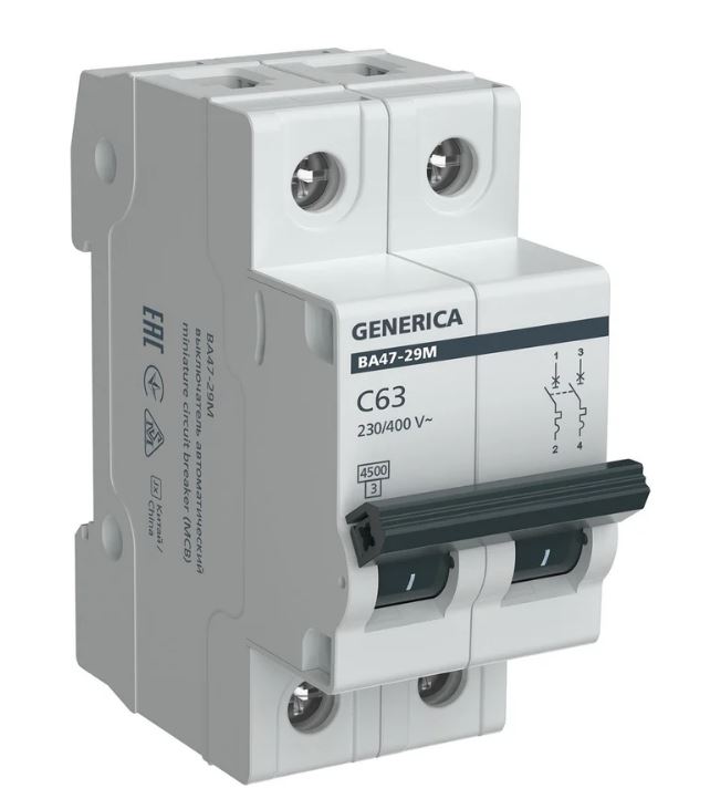 GENERICA ВА47-29М 2P C 63А 4,5кА (MVA21-2-063-C-G), автоматический выключатель
