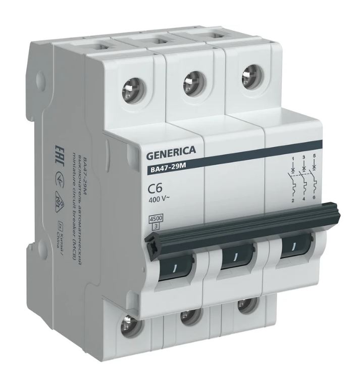 GENERICA ВА47-29М 3P C 6А 4,5кА (MVA21-3-006-C-G), автоматический выключатель