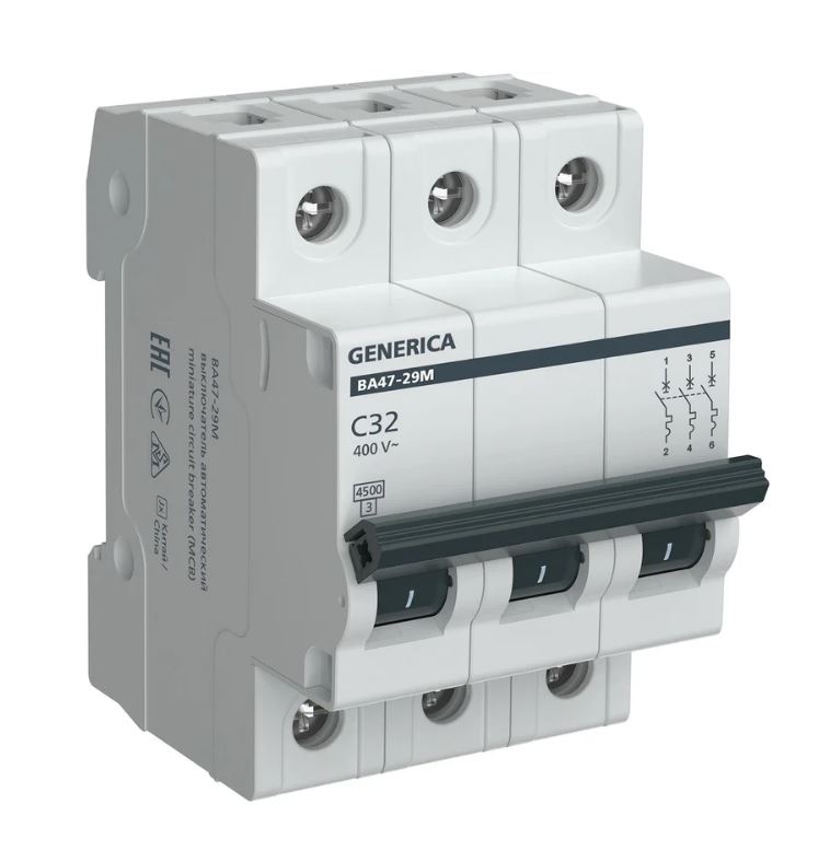 GENERICA ВА47-29М 3P C 32А 4,5кА (MVA21-3-032-C-G), автоматический выключатель