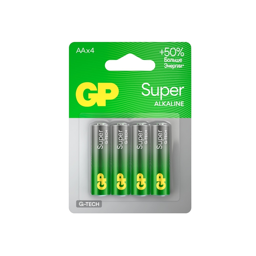 GP Super Alkaline 15A AA (GP 15AA21-2CRSBC4), упак. 4 шт. БЛИСТЕР, алкалиновые батарейки
