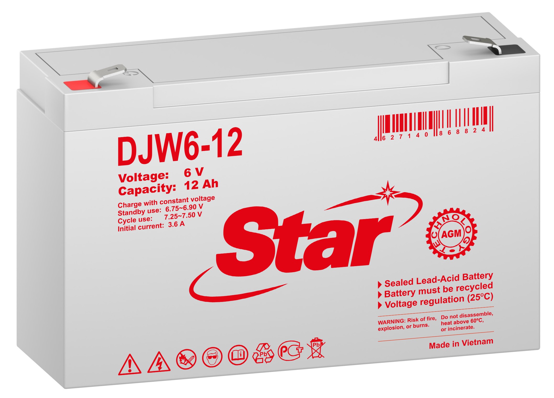 STAR DJW6-12, аккумулятор герметичный свинцово-кислотный