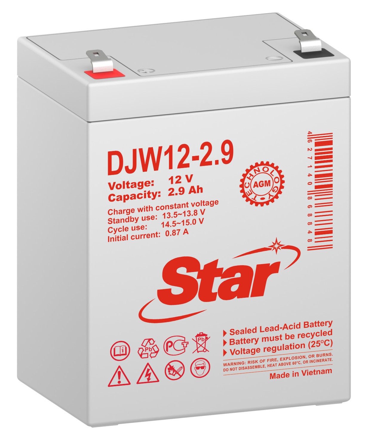 STAR DJW12-2.9, аккумулятор герметичный свинцово-кислотный