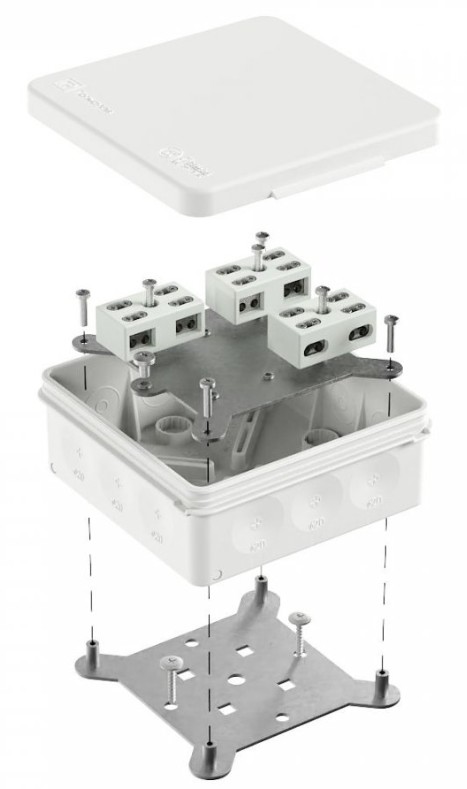 Коробка огнестойкая разветвительная для о/п двухкомпонентная Е15-Е60 RAL9003 100х100х40 (60-0303-9003-FR6.0-4-6-Р) (Промрукав)