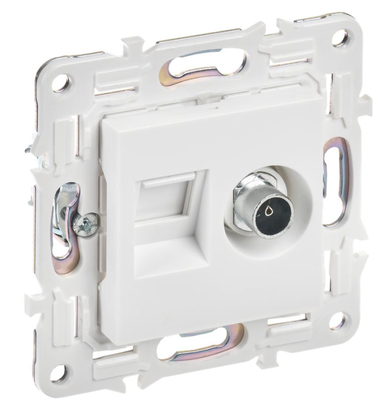 SKANDY Розетка двойная TV+RJ45 кат.6 SK-A15W скрытой установки арктический белый (SK-AK20-2-K01)