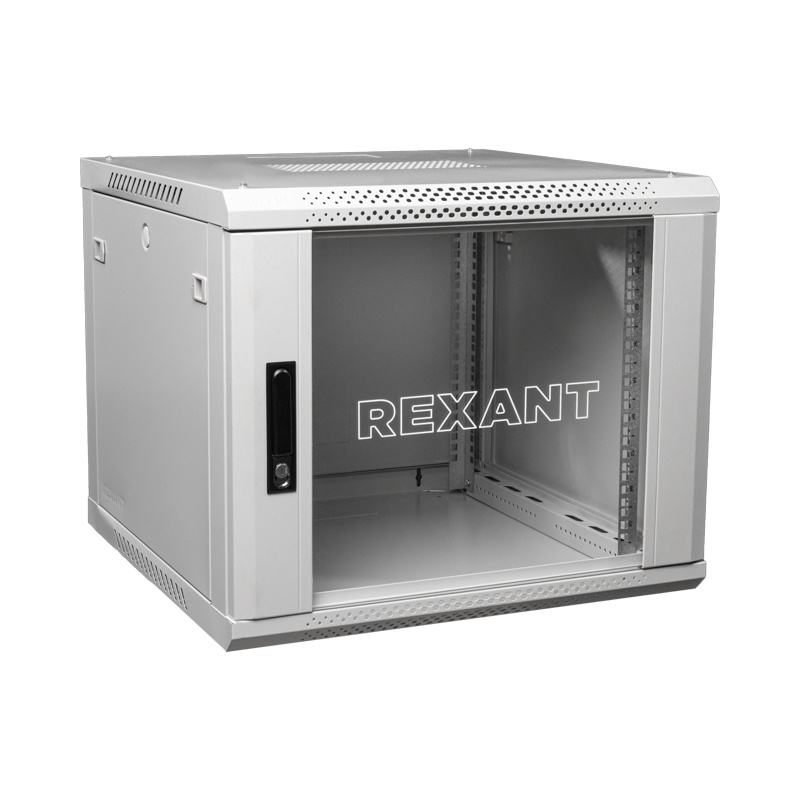 Настенный шкаф 19" 12U 600х600х635, дверь сплошное стекло, серый, RAL 7035 REXANT (04-1266-111), шкаф телекоммуникационный 19" настенный 12U