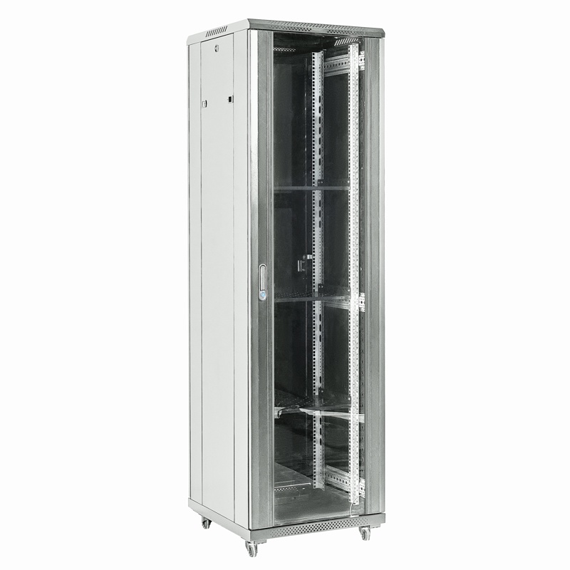 Напольный шкаф 19" 42U 600х600х2054, дверь сплошное стекло, серый, RAL 7035 REXANT (04-4266-211), шкаф телекоммуникационный 19" напольный 42U