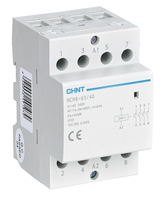 Контактор модульный NCH8-63/40 63А 4НО AC 220/230В 50Гц (R) CHINT (256101), контактор модульный