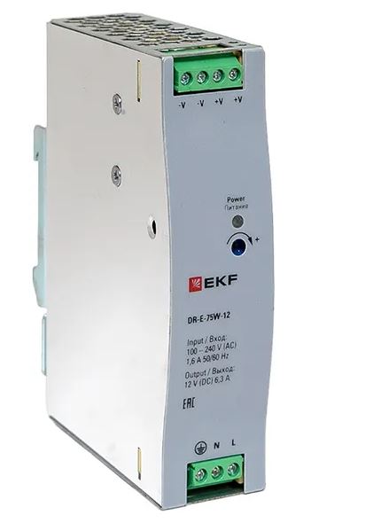 DR-E-75W-12, блок питания на дин рейку 75Вт