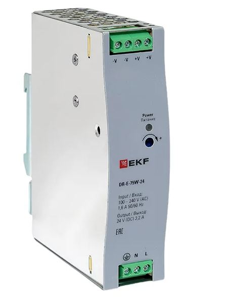 DR-E-75W-24, блок питания на дин рейку 75Вт