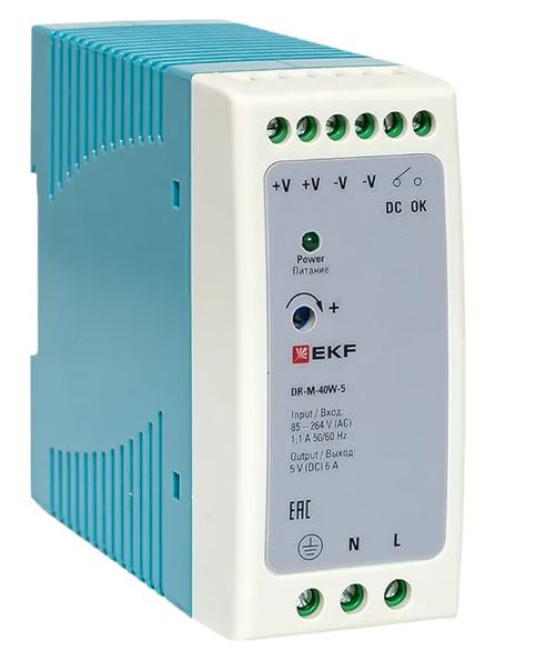 DR-M-40W-5, блок питания на дин рейку 40Вт