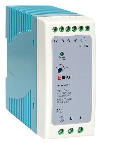 DR-M-60W-12, блок питания на дин рейку 60Вт