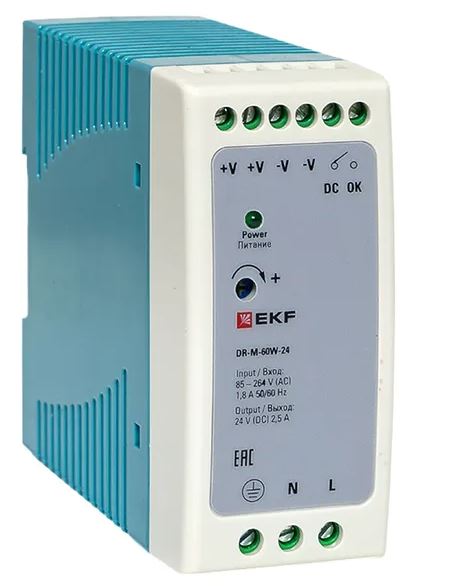 DR-M-60W-24, блок питания на дин рейку 60Вт