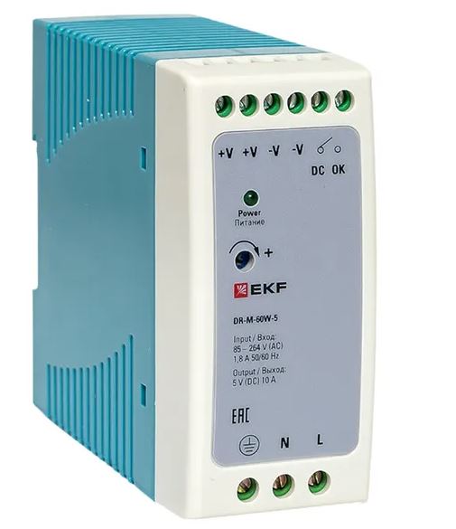 DR-M-60W-5, блок питания на дин рейку 60Вт
