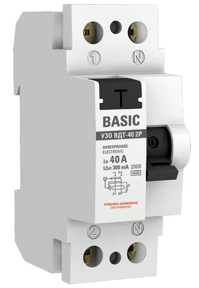УЗО ВДТ-40 2P 40А/300мА Basic (elcb-2-40-300e-sim), выключатель дифференциального тока (УЗО)