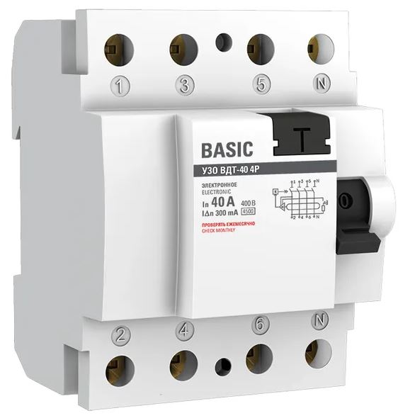 УЗО ВДТ-40 4P 40А/300мА Basic (elcb-4-40-300e-sim), выключатель дифференциального тока (УЗО)