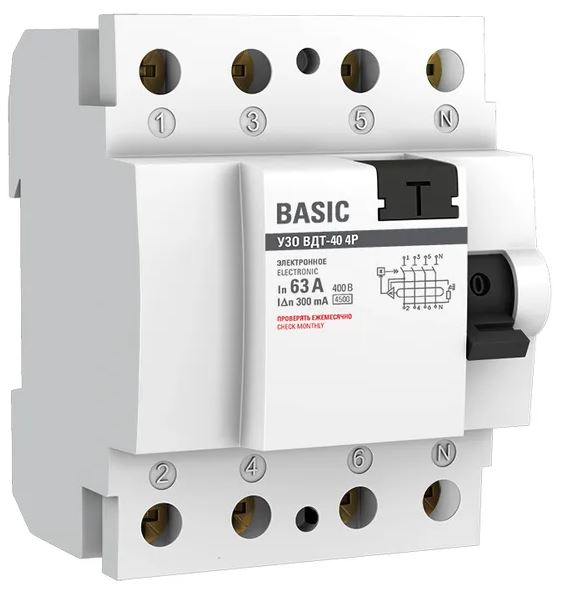 УЗО ВДТ-40 4P 63А/300мА Basic (elcb-4-63-300e-sim), выключатель дифференциального тока (УЗО)
