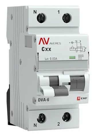 DVA-6 1P+N 25А 300мА AVERES (rcbo6-1pn-25C-300-ac-av), автоматический выключатель дифференциального тока