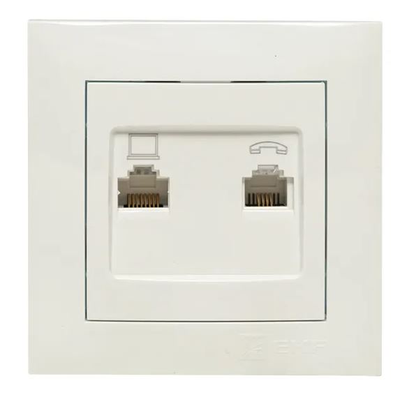 Валенсия Розетка RJ-45+RJ11 2-местная белая (EWK02-035-30)
