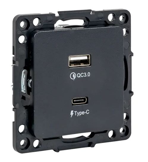 Стокгольм Механизм розетки с 2USB type-A + type-C черный (EZR-2USB-type-C)