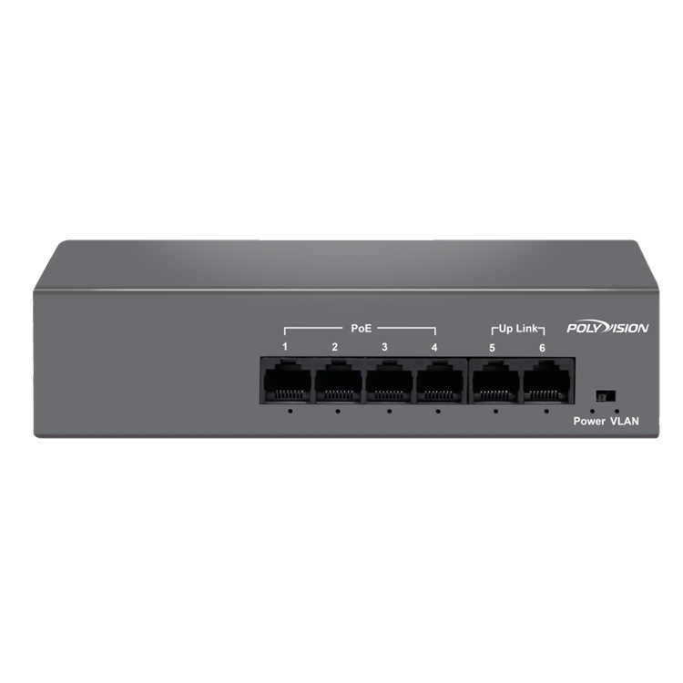 PND-04P-2M (55W), коммутатор неуправляемый 6-портовый с функцией PoE