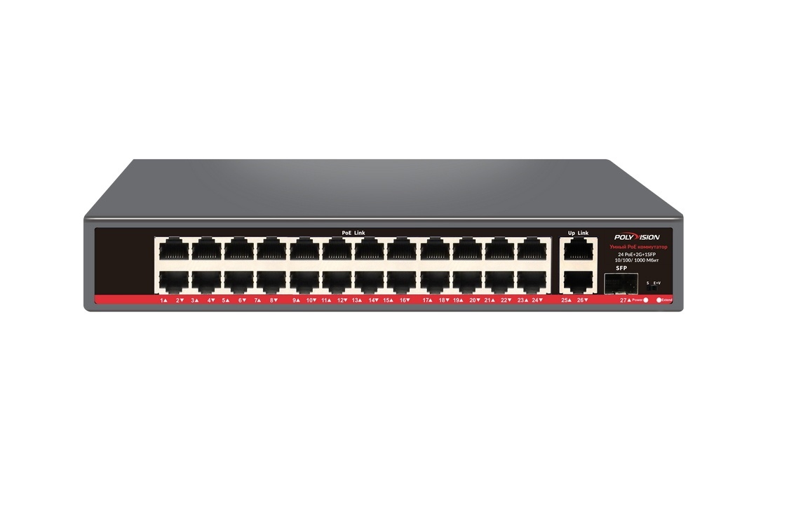 PND-24P-2G1F (300W), коммутатор неуправляемый 27-портовый с функцией PoE
