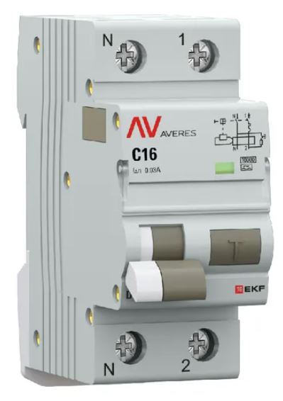 DVA-10 1P+N 16А C 30мА A 10кА AVERES (rcbo10-1pn-16C-30-a-av), автоматический выключатель дифференциального тока