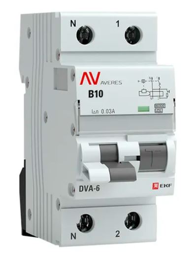DVA-6 1P+N 10А B 30мА A 6кА AVERES (rcbo6-1pn-10B-30-a-av), автоматический выключатель дифференциального тока