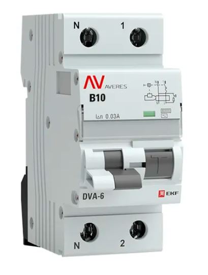 DVA-6 1P+N 10А B 30мА AC 6кА AVERES (rcbo6-1pn-10B-30-ac-av), автоматический выключатель дифференциального тока