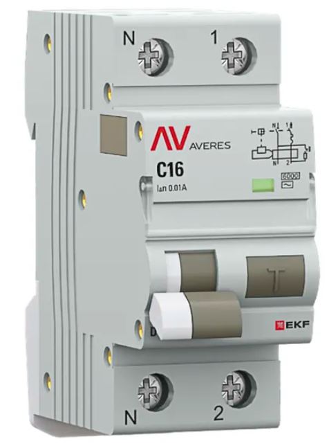 DVA-6 1P+N 16А C 10мА AC 6кА AVERES (rcbo6-1pn-16C-10-ac-av), автоматический выключатель дифференциального тока