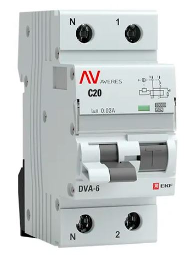 DVA-6 1P+N 20А C 30мА A 6кА AVERES (rcbo6-1pn-20C-30-a-av), автоматический выключатель дифференциального тока