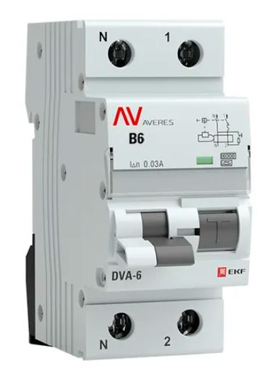 DVA-6 1P+N 6А B 30мА A 6кА AVERES (rcbo6-1pn-6B-30-a-av), автоматический выключатель дифференциального тока