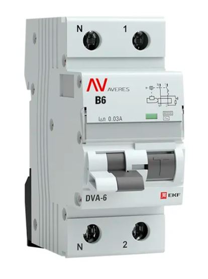 DVA-6 1P+N 6А B 30мА AC 6кА AVERES (rcbo6-1pn-6B-30-ac-av), автоматический выключатель дифференциального тока