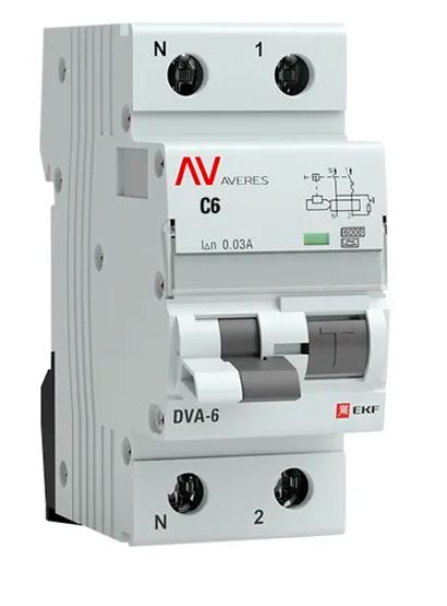 DVA-6 1P+N 6А C 30мА A 6кА AVERES (rcbo6-1pn-6C-30-a-av), автоматический выключатель дифференциального тока