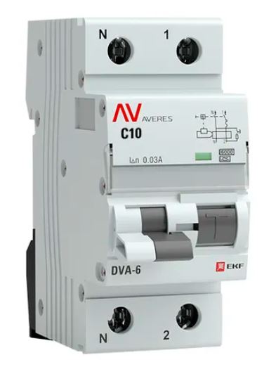 DVA-6 1P+N 10А C 30мА A 6кА AVERES (rcbo6-1pn-10C-30-a-av), автоматический выключатель дифференциального тока