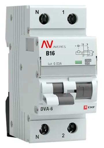 DVA-6 1P+N 16А B 30мА A 6кА AVERES (rcbo6-1pn-16B-30-a-av), автоматический выключатель дифференциального тока