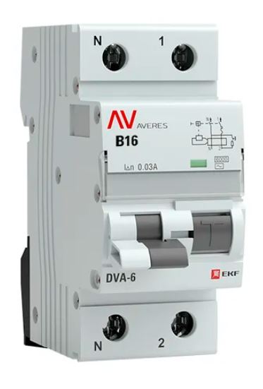 DVA-6 1P+N 16А B 30мА AC 6кА AVERES (rcbo6-1pn-16B-30-ac-av), автоматический выключатель дифференциального тока
