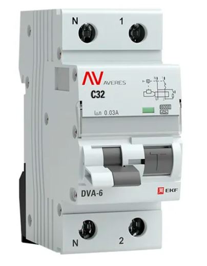 DVA-6 1P+N 32А C 30мА A 6кА AVERES (rcbo6-1pn-32C-30-a-av), автоматический выключатель дифференциального тока