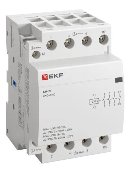 КМ 20А 3NO+1NC 230В АС (3 мод.) PROXIMA (km-3-20-31), модульный контактор