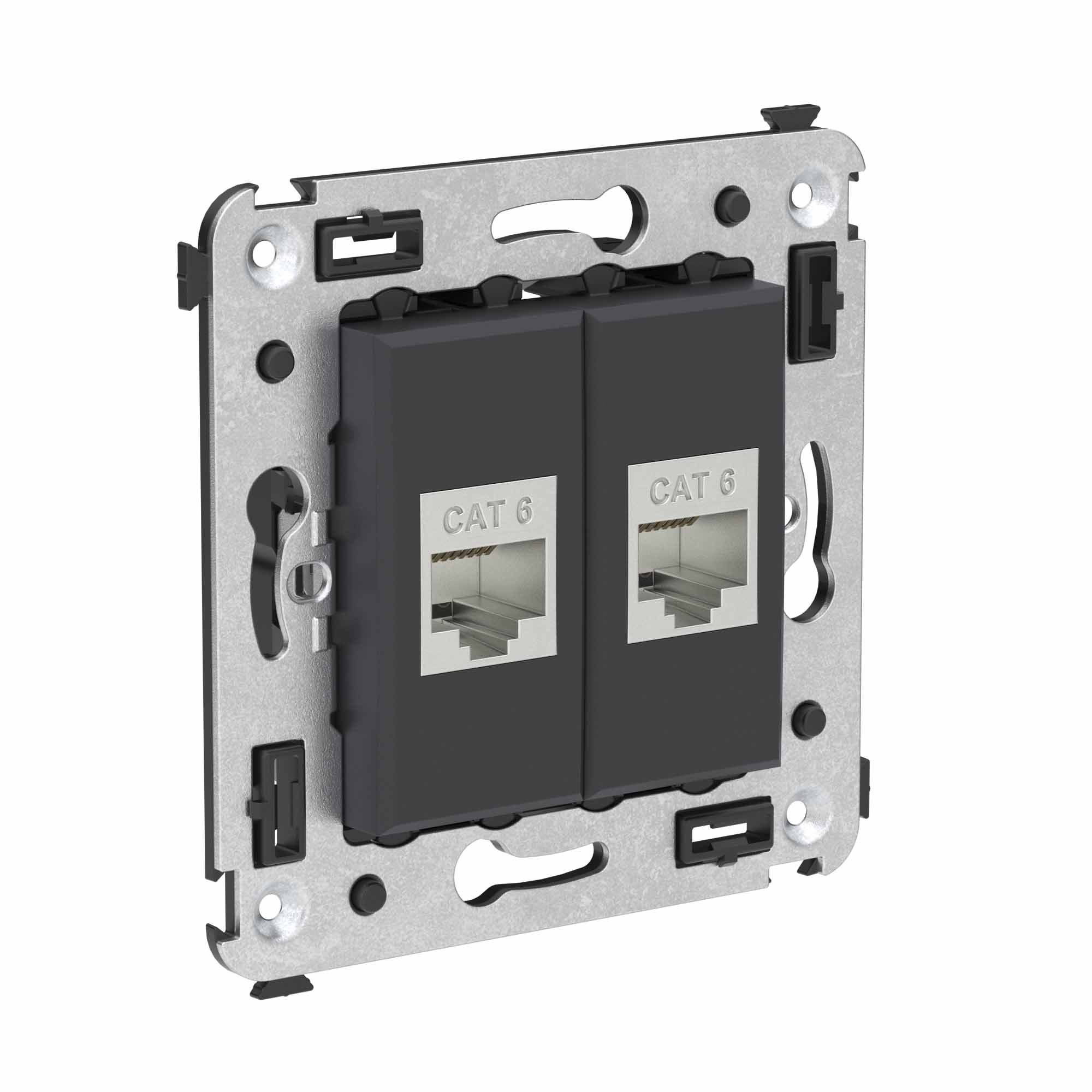 Комп. розетка RJ-45 без шторки в стену, кат.6 двойная экран., Avanti, черный матовый (4412794)