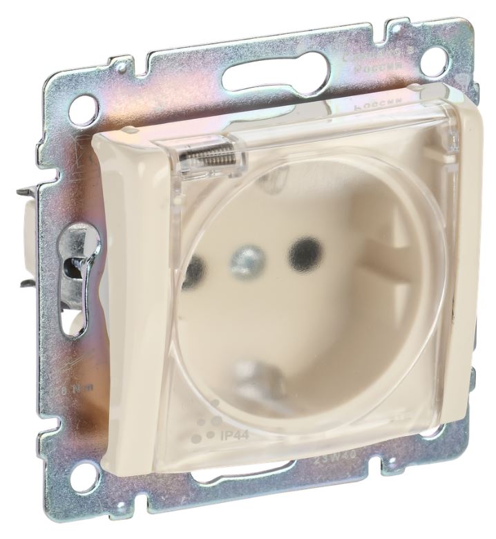 Valena DIY розетка 1-местная с заземлением с защитными шторками, IP44, скрытой установки, слоновая кость (695640)
