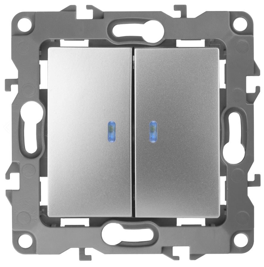 Выключатель 2-кл. с подсветкой IP20 12-1105-03 250В 10АХ алюминий ЭРА (Б0014659)