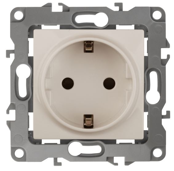 Розетка 12-2101-02 16A IP20 250В 2P+E серия 12 слоновая кость Schuko (Б0014676), с заземлением