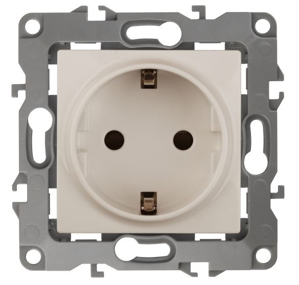 Розетка 12-2102-02 16А IP20 250В 2P+E серия 12 слоновая кость Schuko (Б0014688), с заземлением со шторками