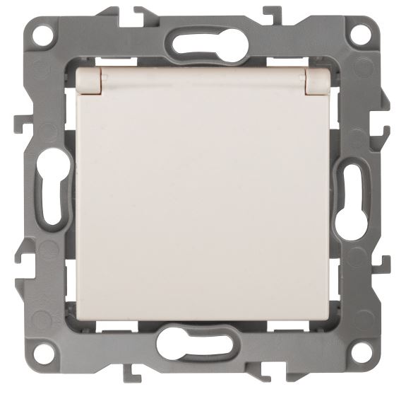 Розетка 12-2103-02 16А IP20 250В 2P+E серия 12 слоновая кость Schuko (Б0014694), с заземлением со шторками с крышкой